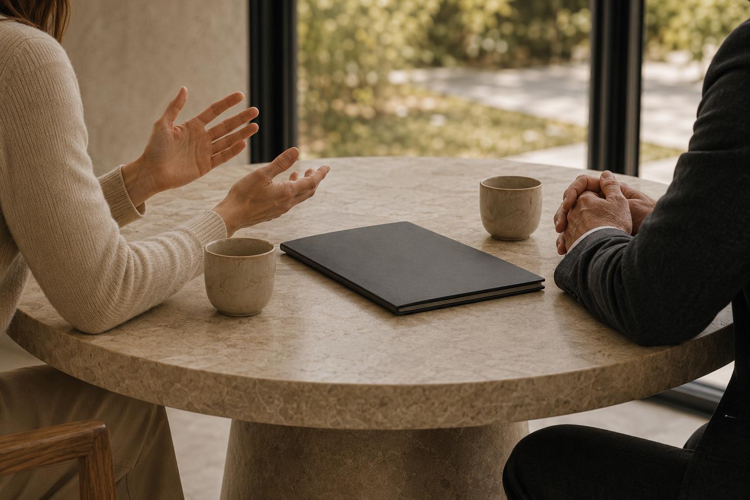 Primera conversación en el estudio, alrededor de una mesa