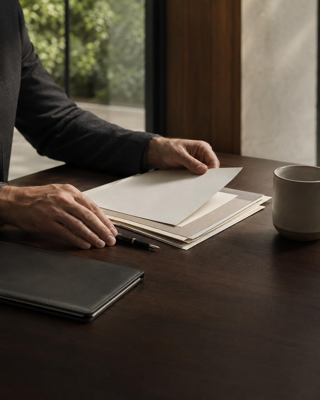Noel Caballero revisando documentación contable de un cliente